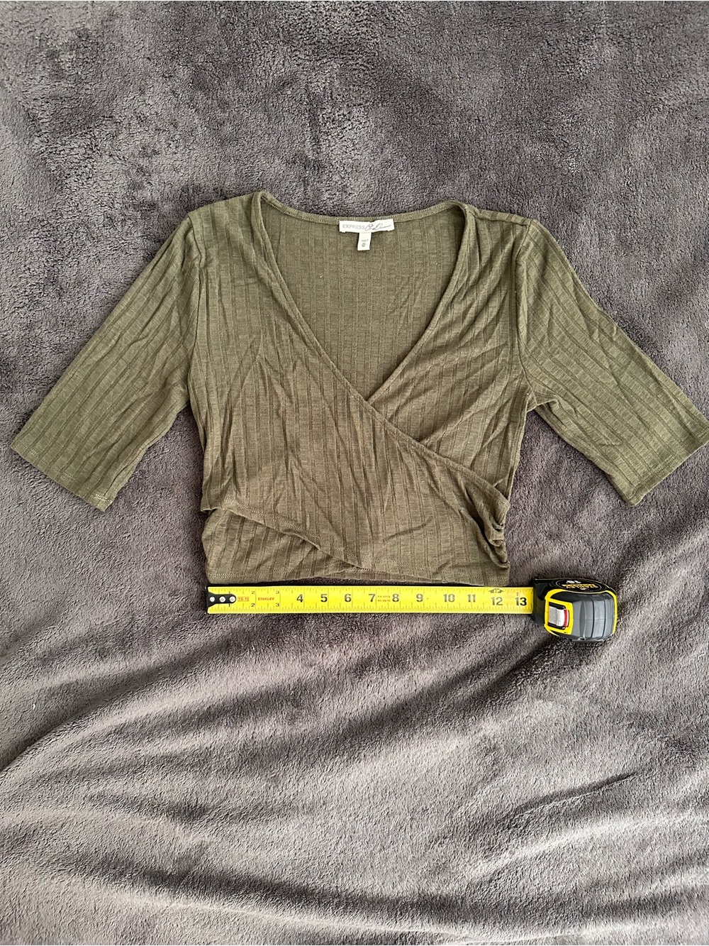 Express Olive Green Ribbed Wrap Crop Top